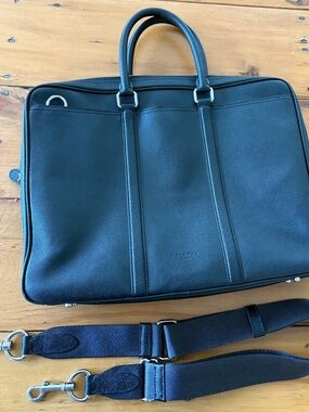 Coach Black Textured Black Leather Laptop Crossbody